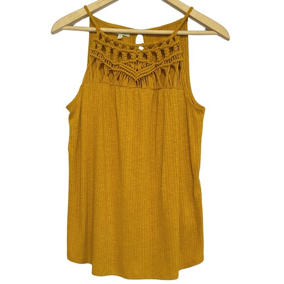Maurices Crochet Tank Top Womens Size S Amber Yellow Strappy Bohemian Cami - Picture 1 of 11